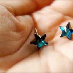 Catch A Falling Star -- Swarovski Stars Earrings - Gold Earposts, Everyday Casual, Something Blue, Classic Chic, Weekend Fun